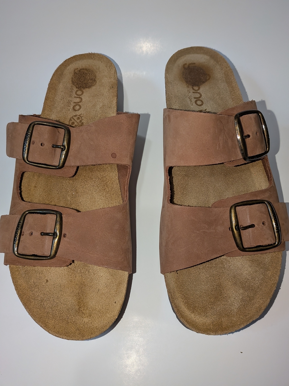 Double-Buckle Women’s Slide Sandals in Dusty Mauve/Brown